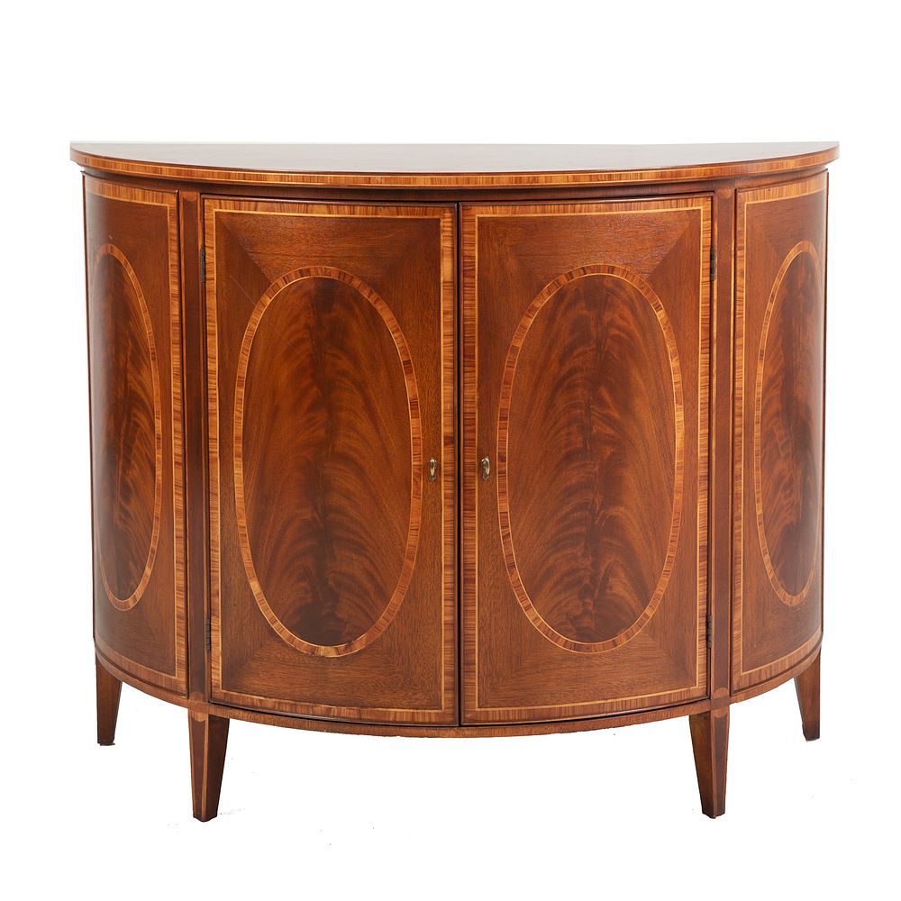 Appraisal: George III Inlaid Mahogany Demilune Cabinet st century segmental inlaid