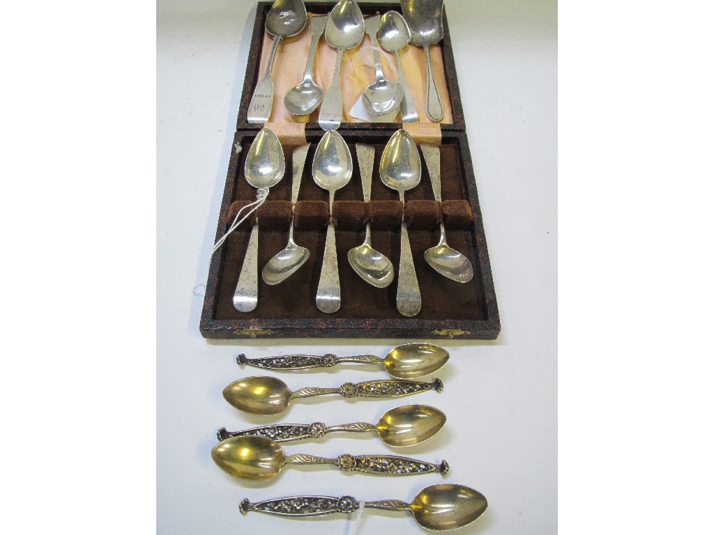 Appraisal: A lot comprising a cased set of six antique silver