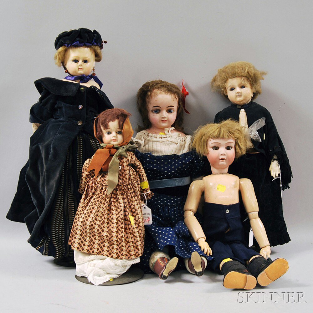 Appraisal: One Bisque One Composition and Three Waxed Composition Dolls Germany