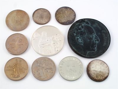 Appraisal: Nine assorted coins and medallions And a Jean Cocteau bronze