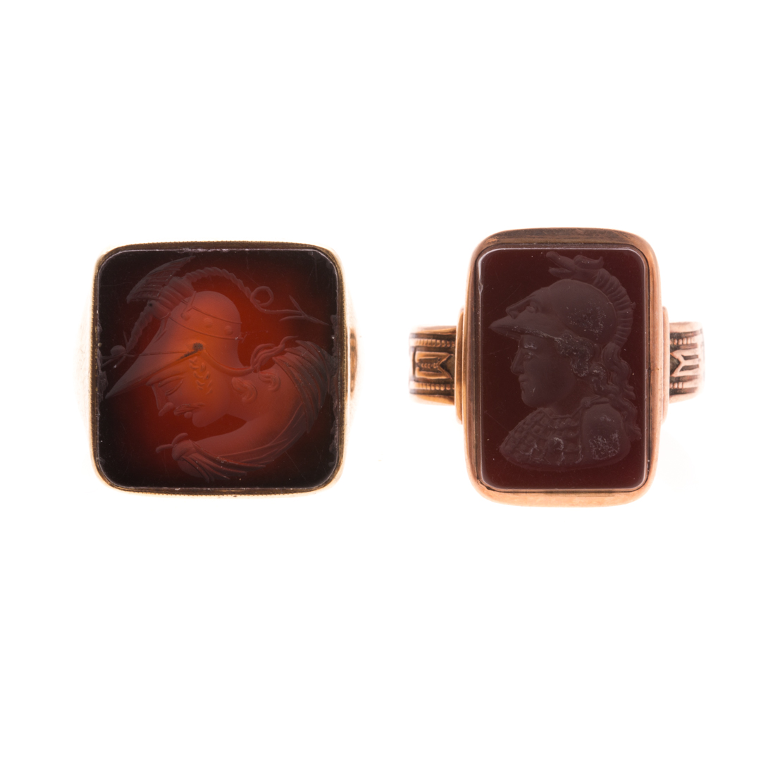 Appraisal: A Pair of Gent's Carnelian Intaglio Rings K yellow gold