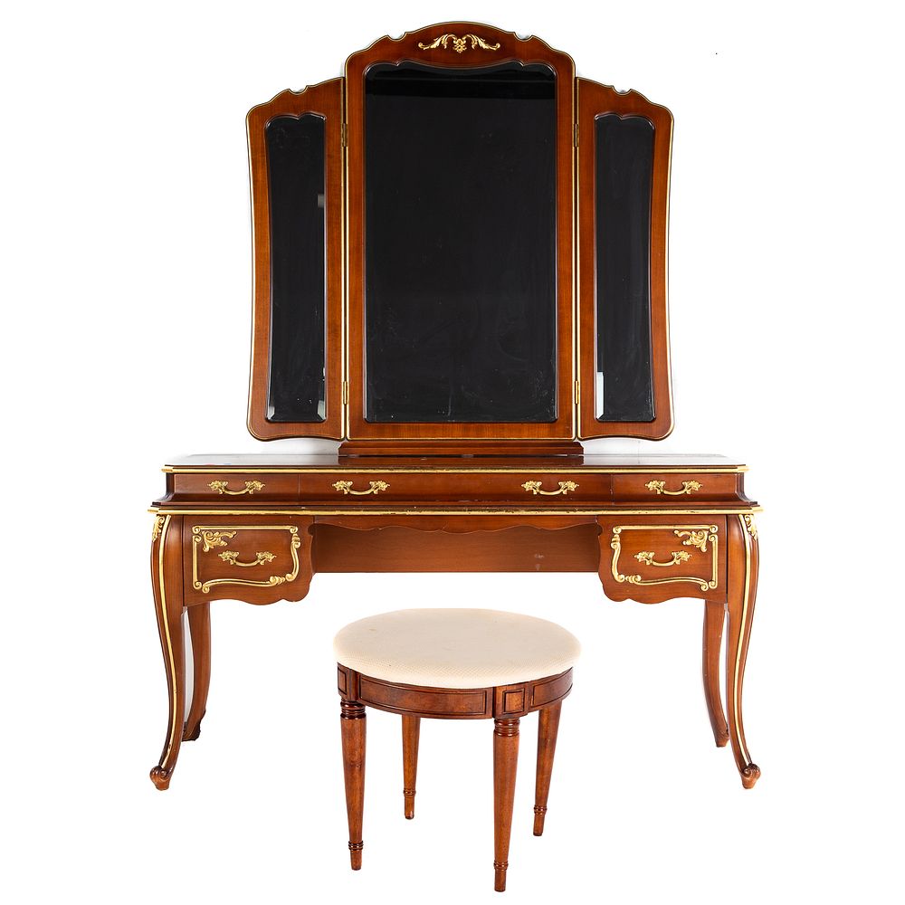 Appraisal: Louis XV Style Mahogany Vanity Stool Five-drawer dressing table with