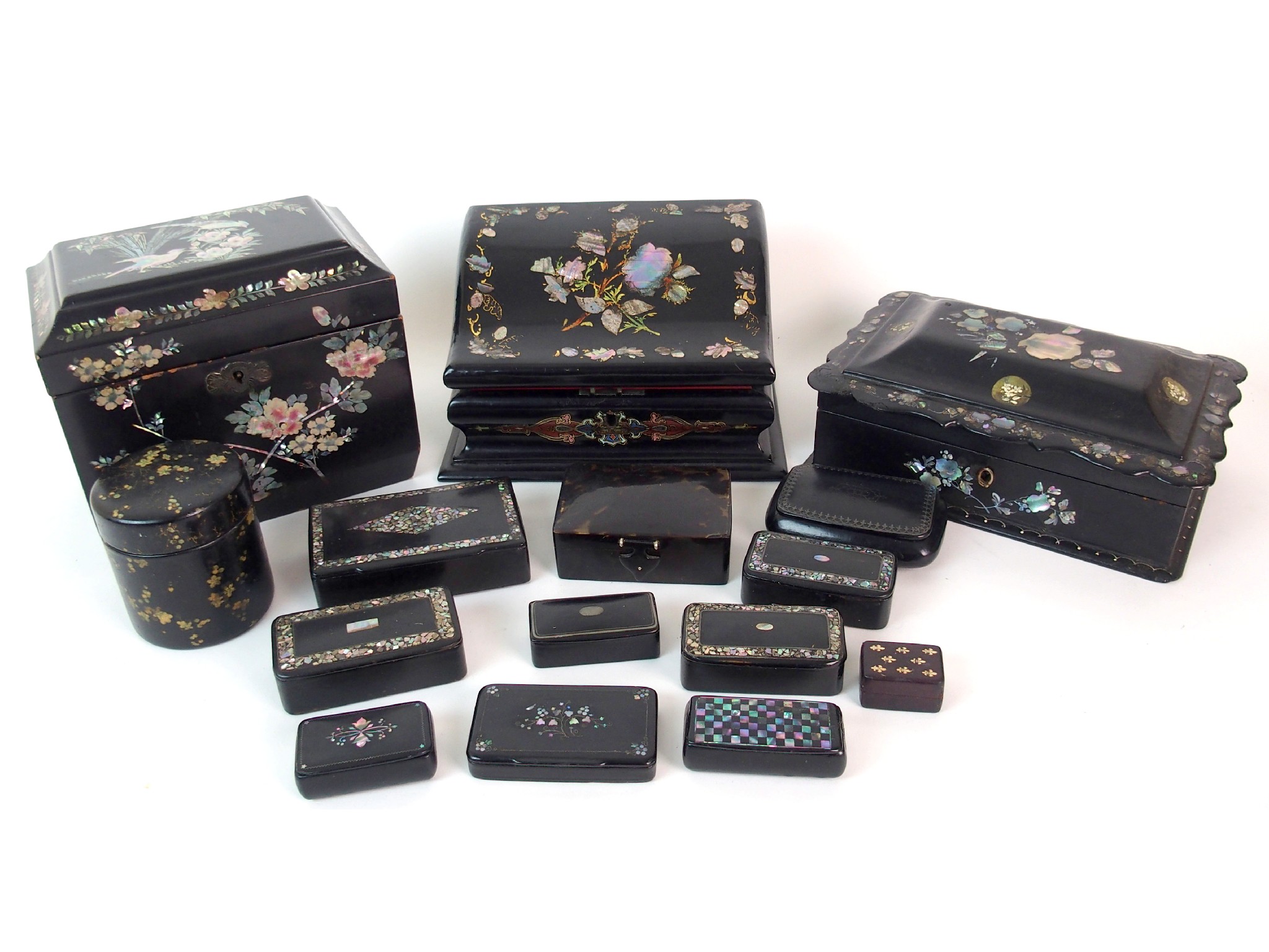 Appraisal: A group of Victorian black lacquered mother of pearl and