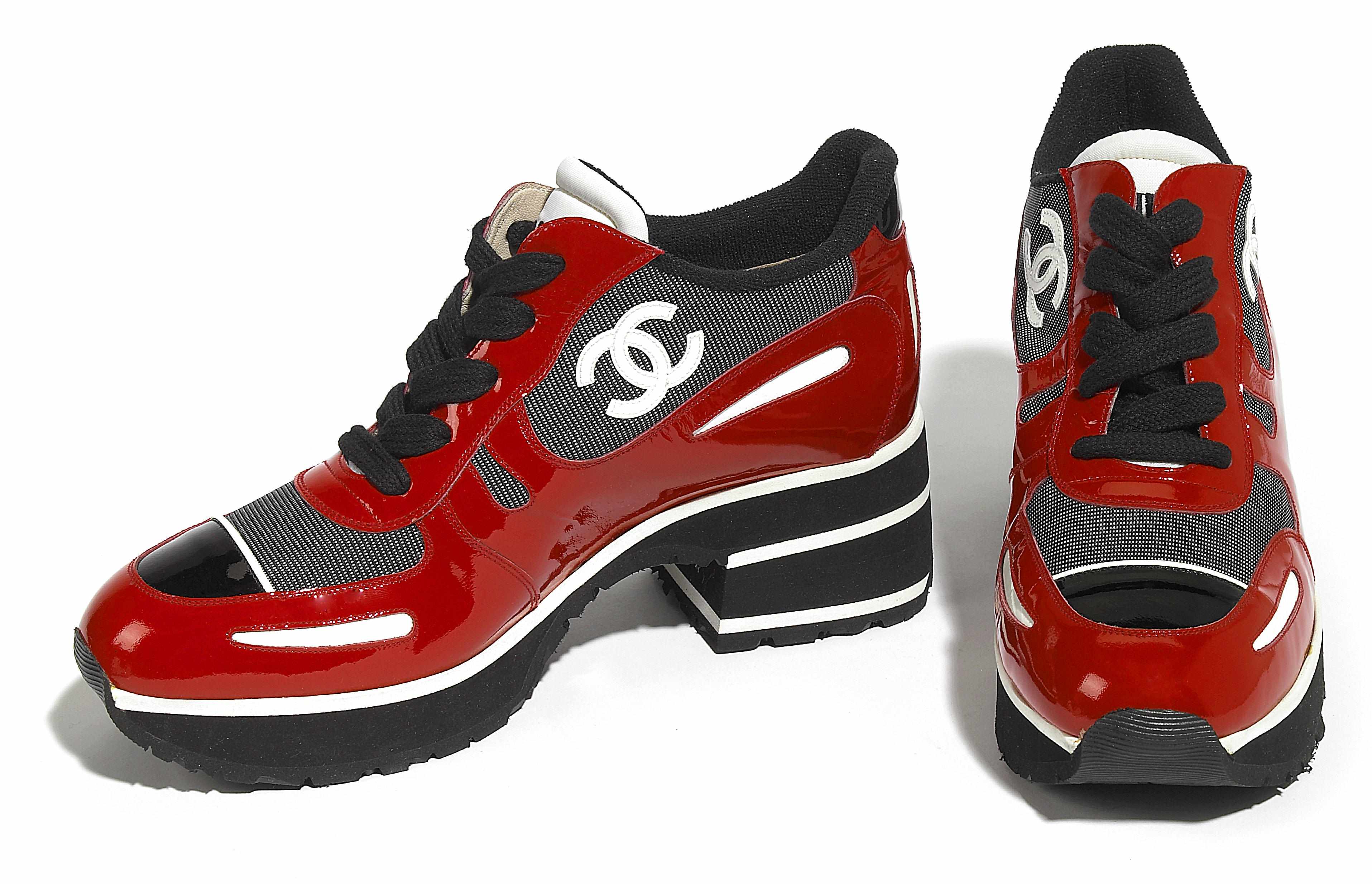 Appraisal: A pair of Chanel black and red patent leather sneakers