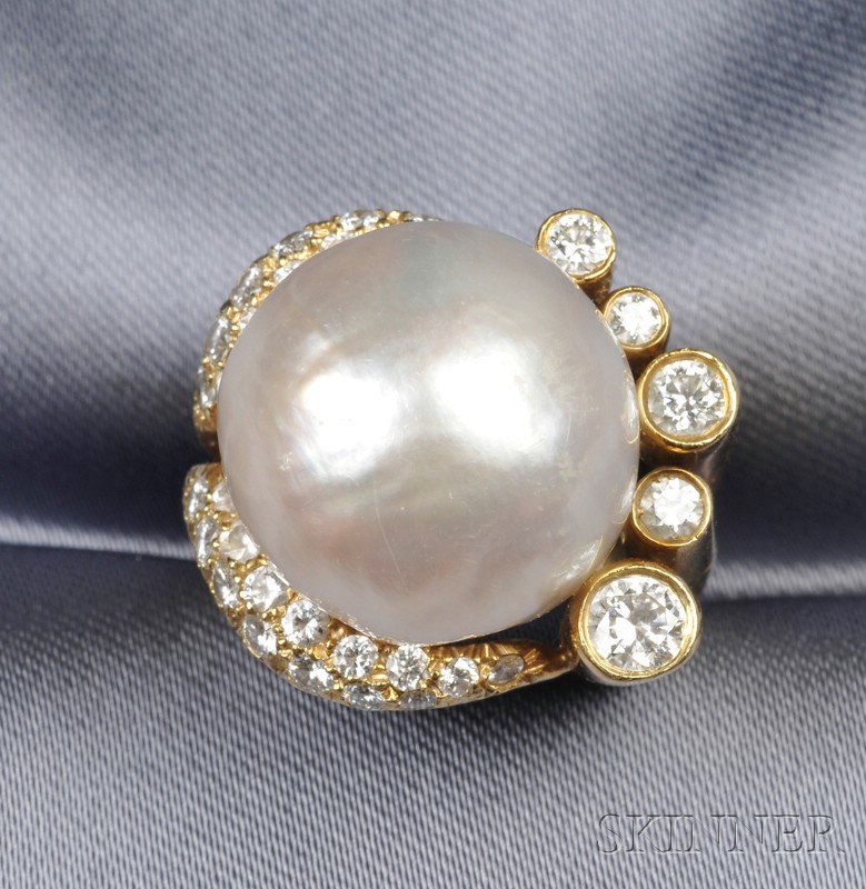 Appraisal: kt Gold South Sea Pearl and Diamond Ring set with