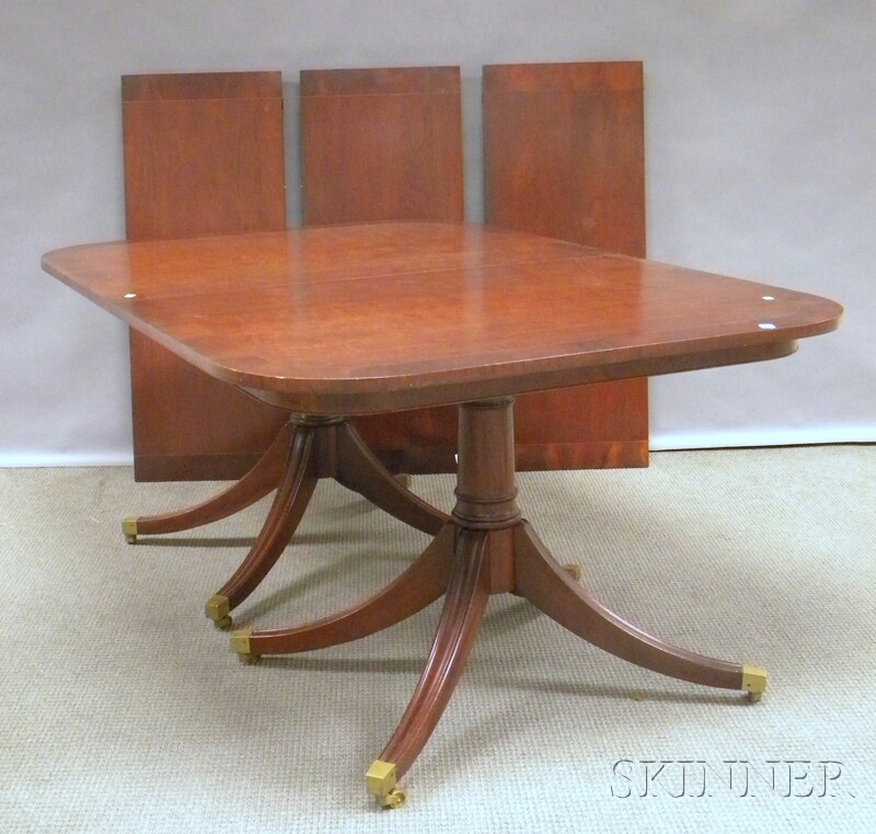 Appraisal: Georgian-style Inlaid Mahogany and Mahogany Veneer Double-pedestal Dining Table with