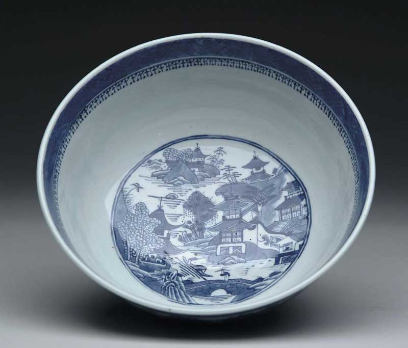 Appraisal: CHINESE EXPORT BLUE AND WHITE BOWL Blue scenic decoration in