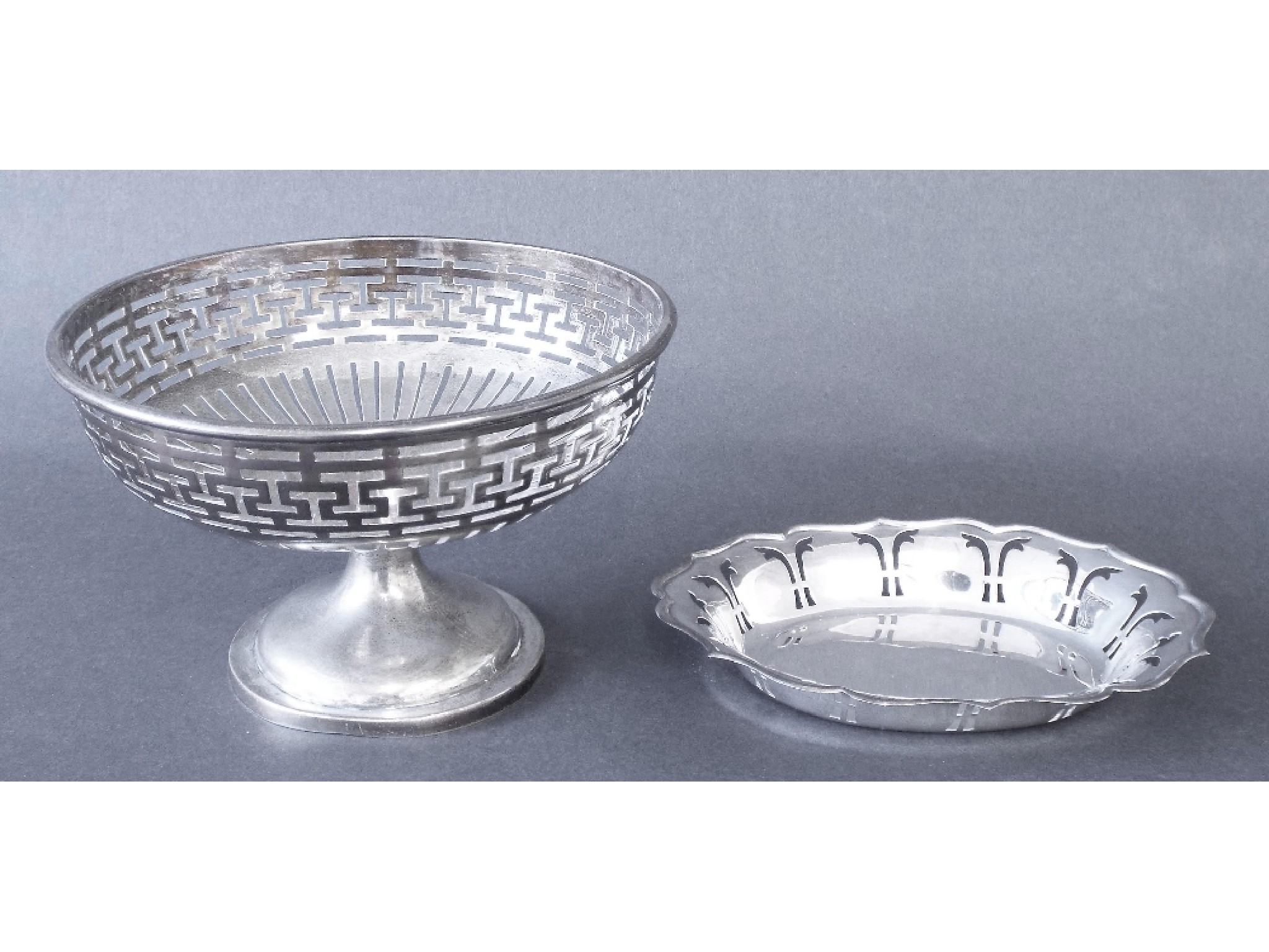 Appraisal: George V silver pierced pedestal bonbon dish maker JHP Sheffield