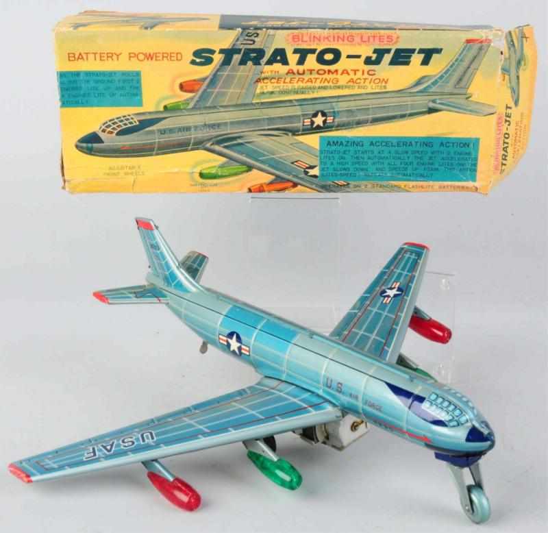 Appraisal: Tin Litho Strao-Jet Airplane Battery-Op Toy Japanese Working Marked US