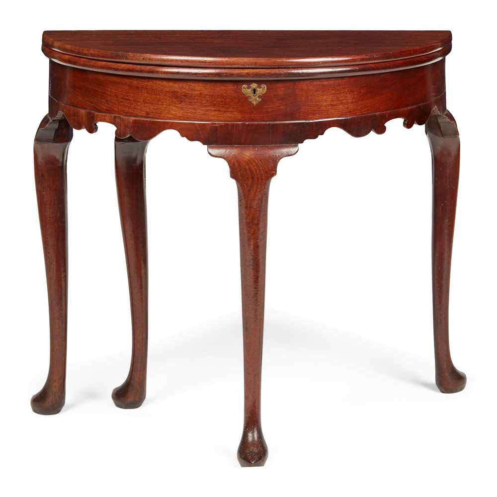 Appraisal: GEORGE II MAHOGANY DEMILUNE TEA TABLE MID TH CENTURY the