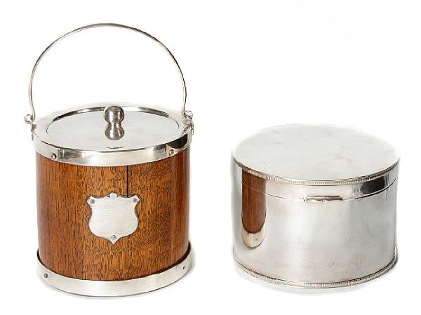 Appraisal: An ice barrel together with a biscuit box height of