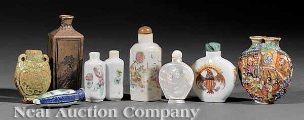 Appraisal: A Group of Eight Chinese Snuff Bottles the first stoneware