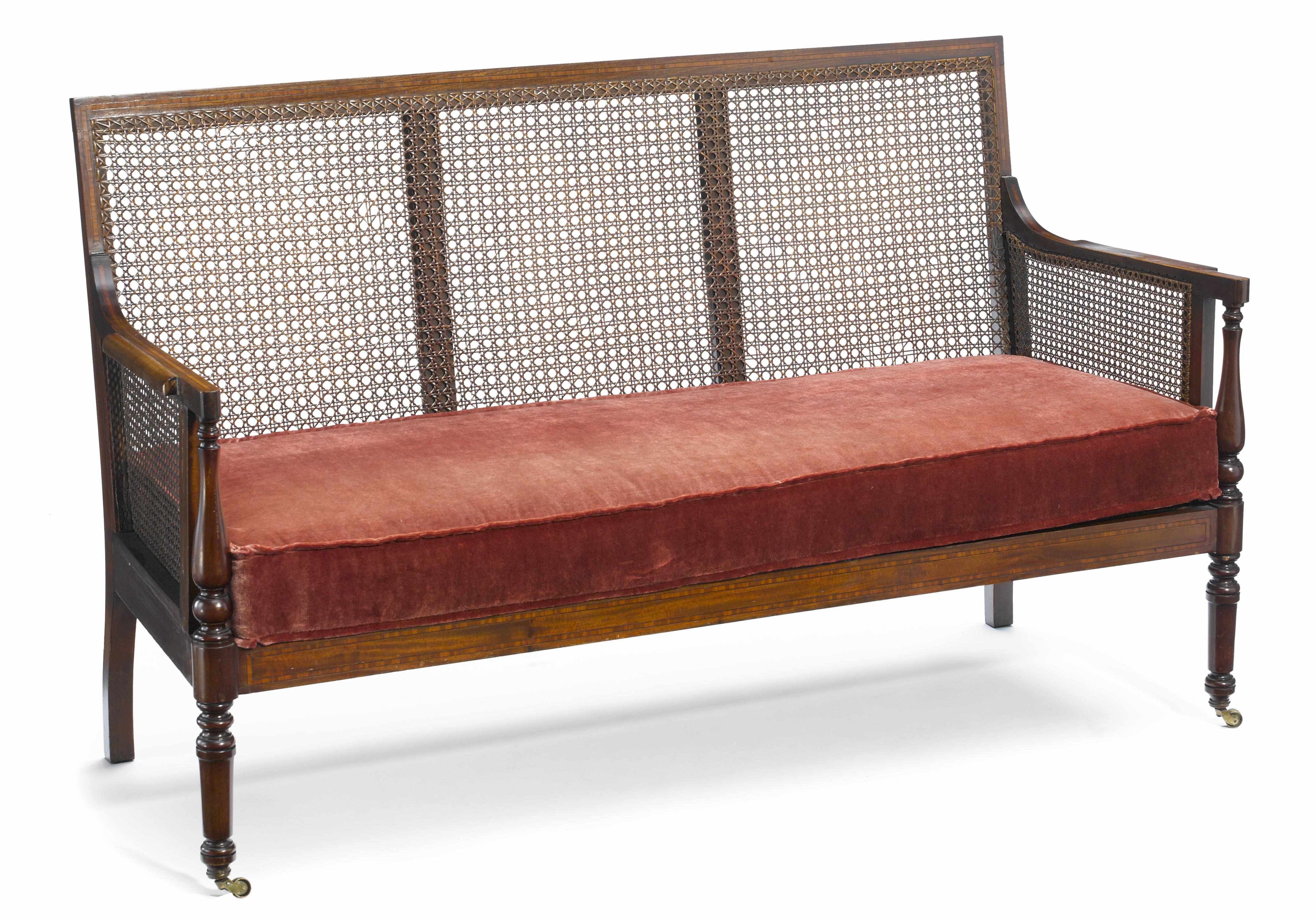 Appraisal: A Regency style inlaid caned mahogany sofa circa height in