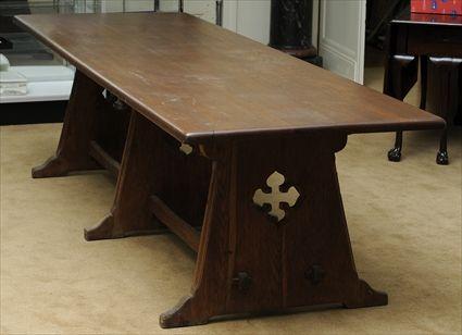 Appraisal: Gothic-Style Oak Trestle Table x x in