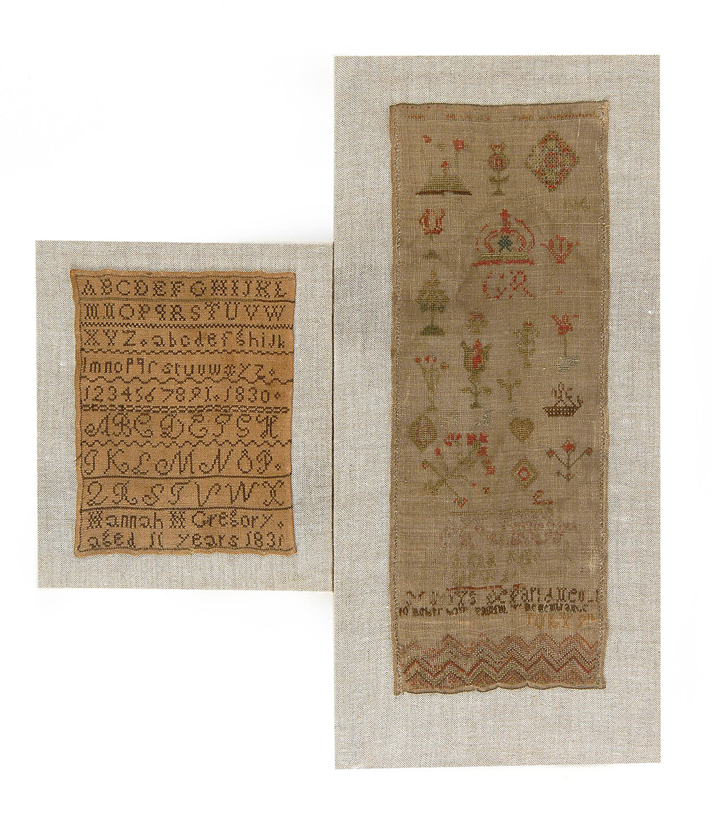 Appraisal: TWO TH CENTURY SAMPLERS Each is matted English with heart