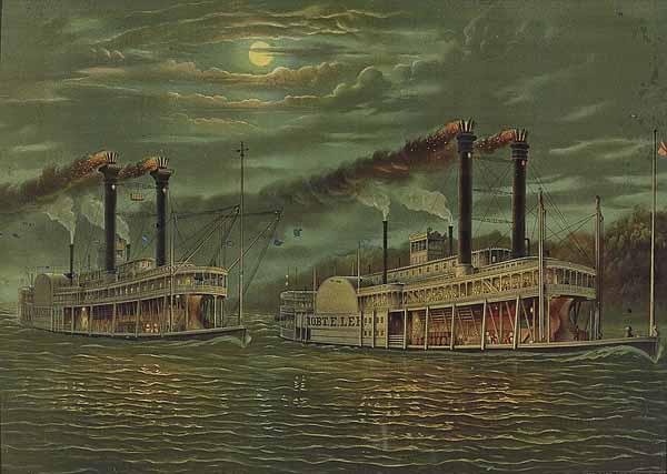 Appraisal: American School c Midnight Race on the Mississippi chromolithograph Donaldson