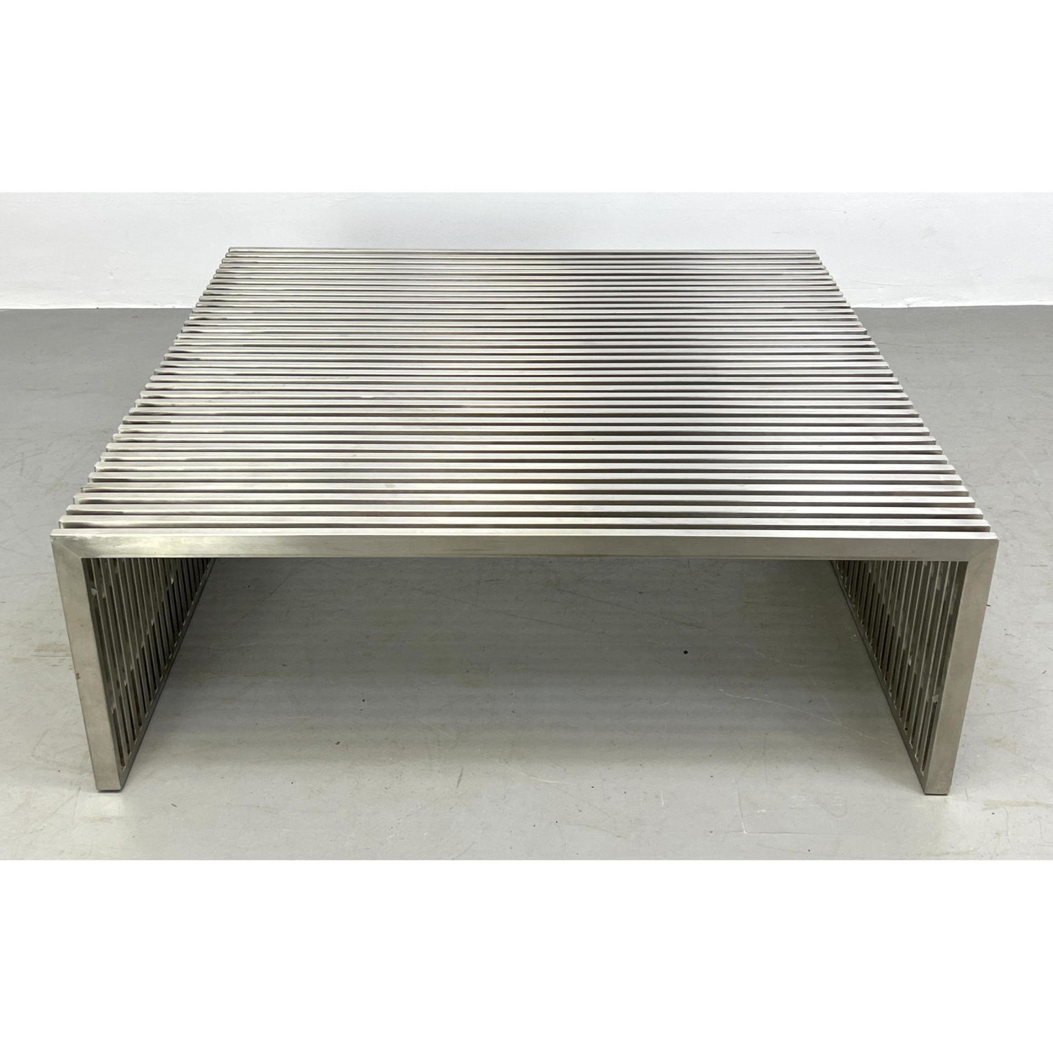 Appraisal: Large Square Stainless Steel Slat Coffee Table Modernist Design Dimensions