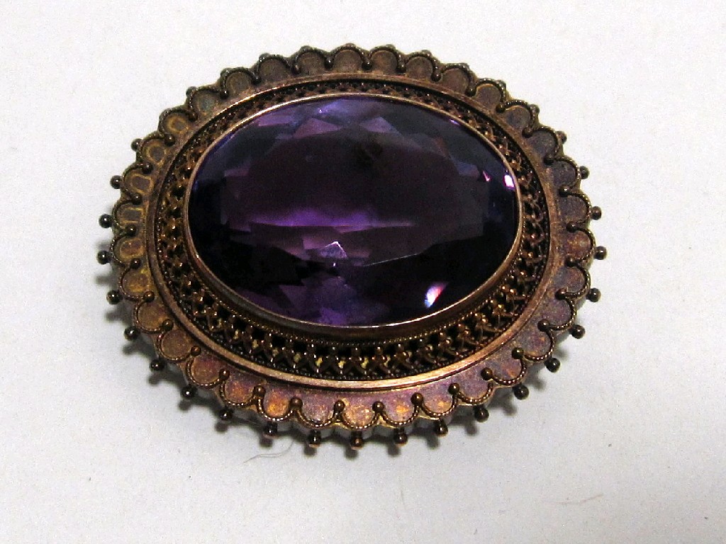 Appraisal: Victorian amethyst brooch in unmarked embossed gold mount cm x