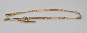 Appraisal: A ct gold long-link single Albert watch chain with T-bar