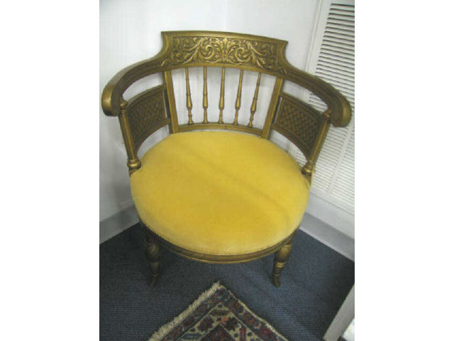 Appraisal: French Victorian Parlor Chair carved barrel back gold finish