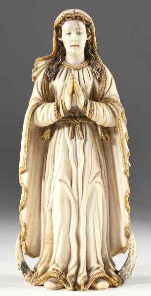 Appraisal: Spanish Colonial Carved Ivory Madonna th century realistically carved clothing