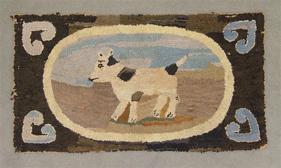 Appraisal: Rectangular Hooked Rug with Dog Circa Folky dog on a