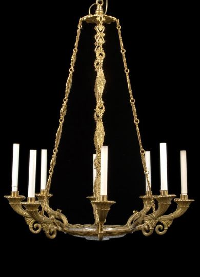 Appraisal: Attractive Restauration Gilt-Brass and Cut Glass Eight-Light Chandelier ca the