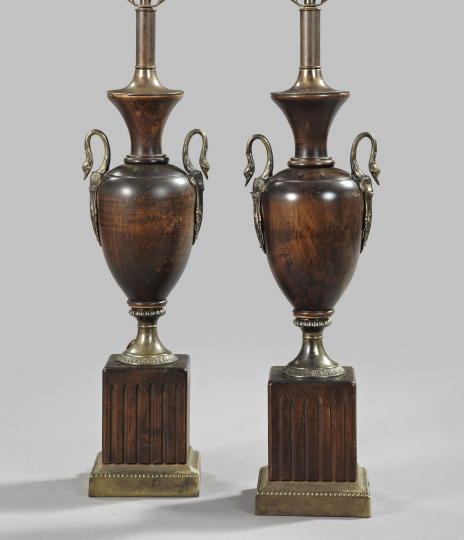 Appraisal: Pair of French Stained Beechwood Vasiform Table Lamps in the