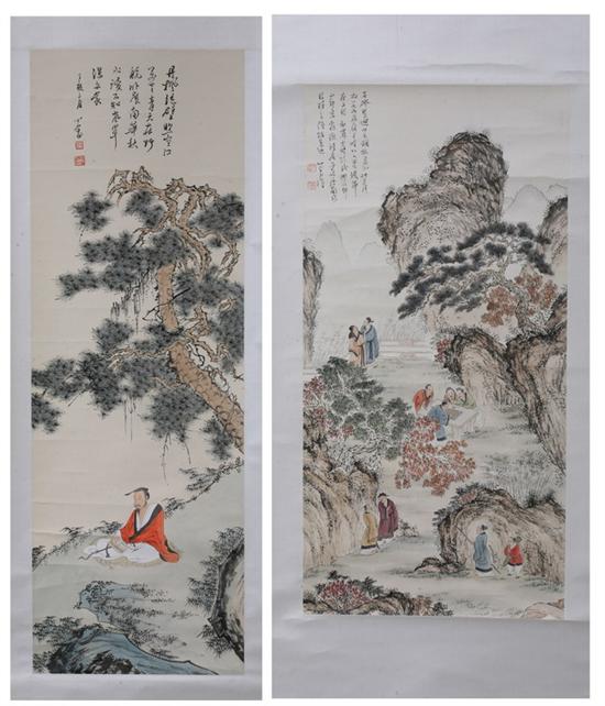 Appraisal: AFTER PU XINYU Chinese - SCHOLAR UNDER PINE TREE together