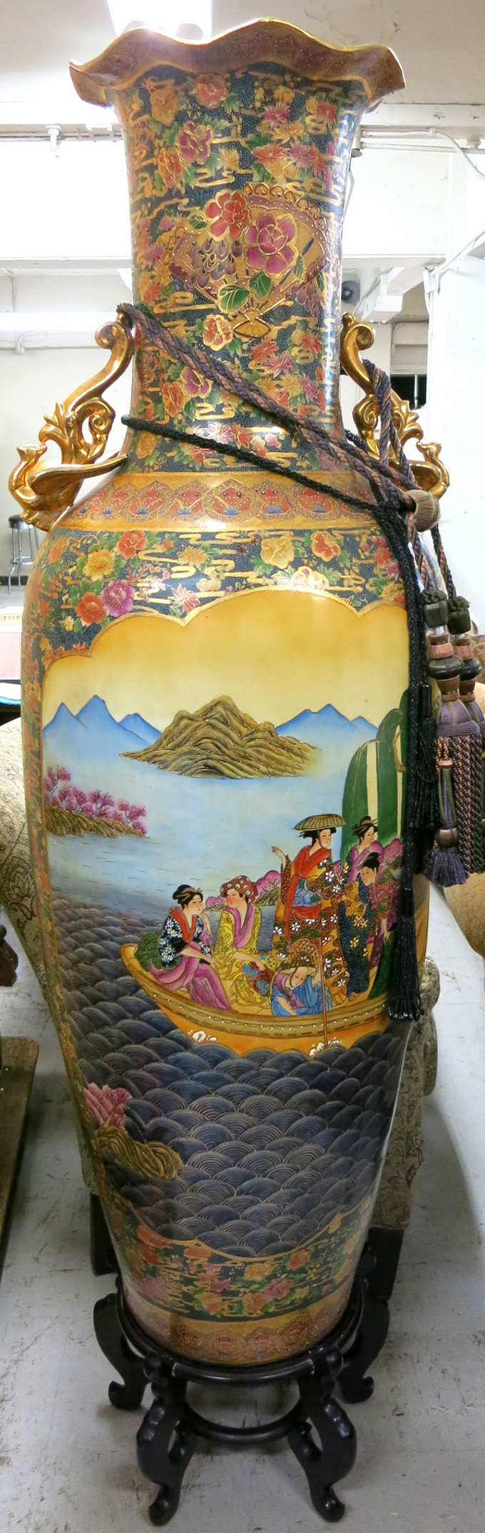 Appraisal: LARGE CHINESE PORCELAIN FLOOR VASE ON STAND the sides with