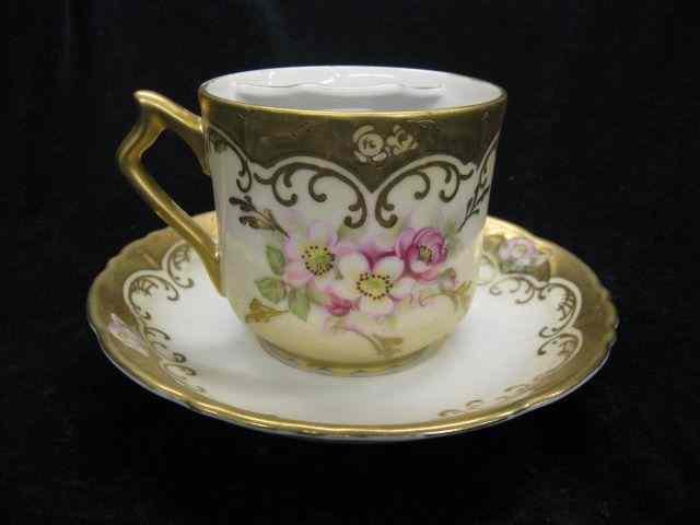 Appraisal: Fine Porcelain Mustache Cup Saucer floral gold