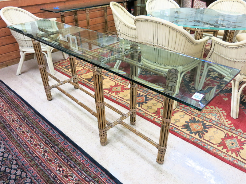 Appraisal: A MCGUIRE GLASS-TOP BAMBOO SOFA TABLE a John McGuire design