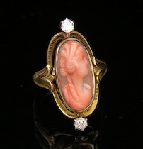 Appraisal: A Cameo and Diamond Ring k yellow gold ring set