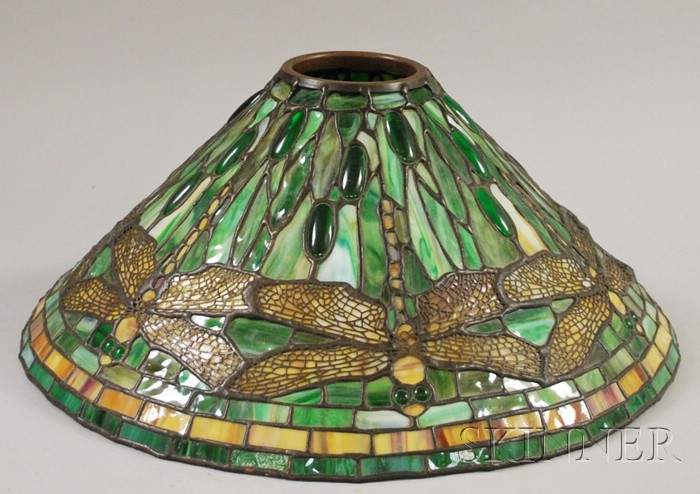 Appraisal: Tiffany-style Leaded Jeweled Slag Glass Dragonfly Pattern Lamp Shade second