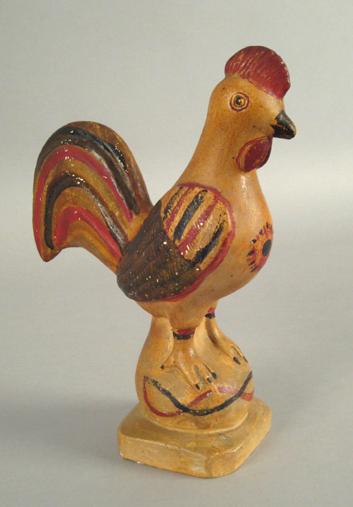 Appraisal: Chalk rooster retaining its original polychrome surface h