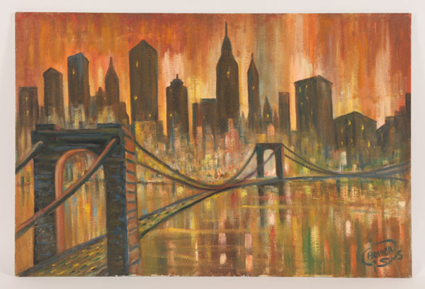 Appraisal: Charles Bowen Sims American - New York Brooklyn bridge cityscape