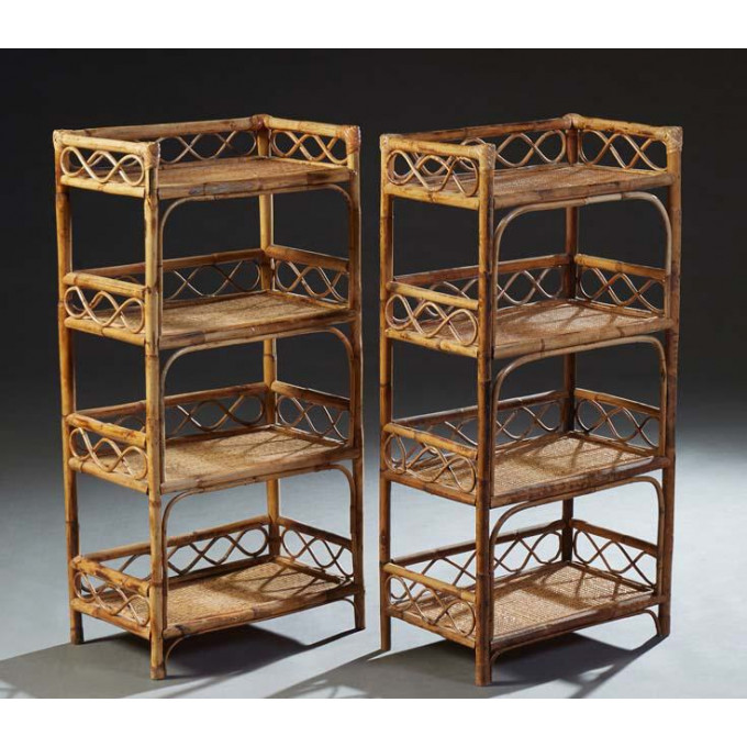 Appraisal: Pair of Bent Bamboo and Seagrass Bookcases th c with