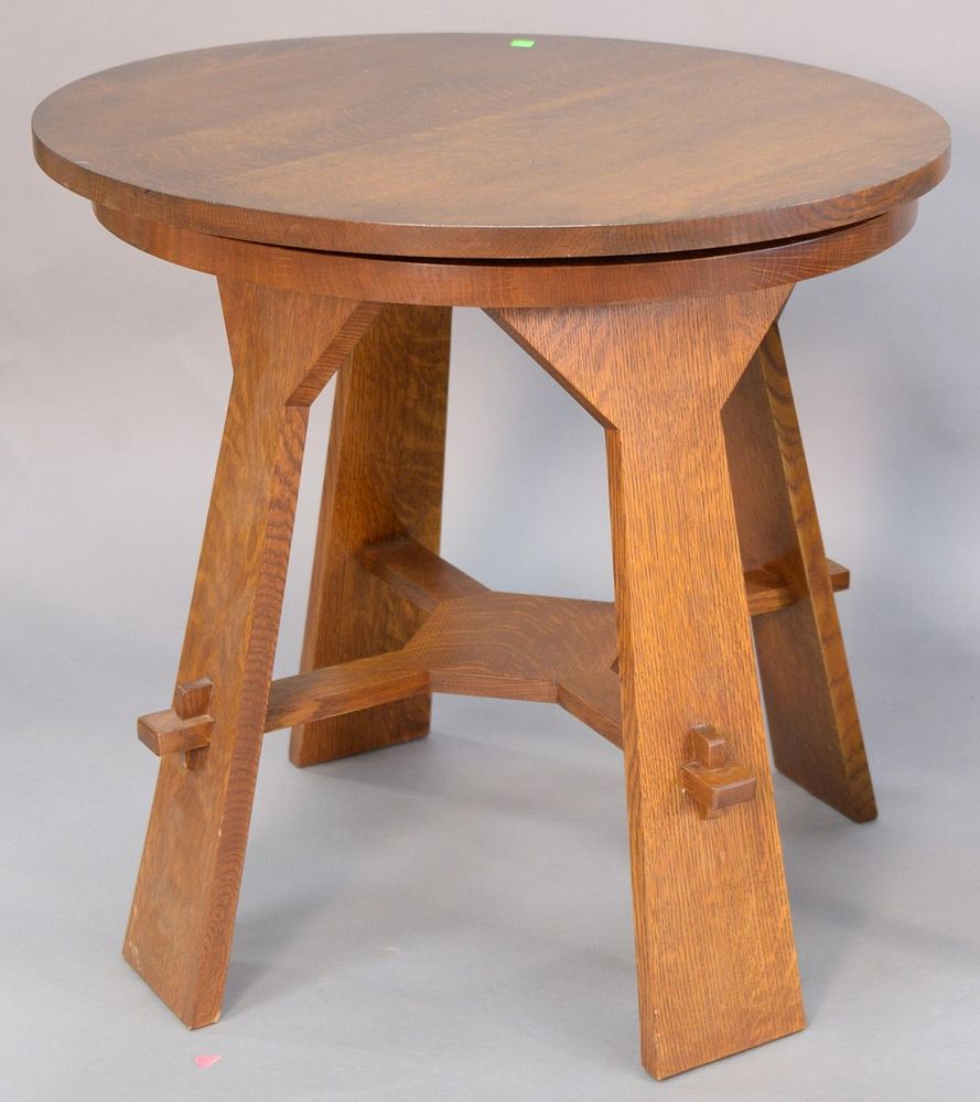 Appraisal: Stickley oak round side table with accompanying rotating Stickley table