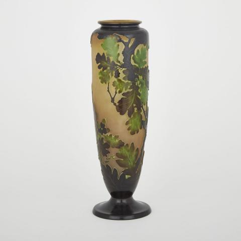 Appraisal: Gall Cameo Glass Beetle and Oak Leaf Vase c overlaid