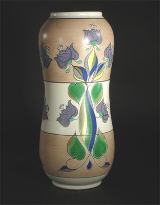 Appraisal: A Poole Pottery Peanut vase painted by Sue Pottinger painted