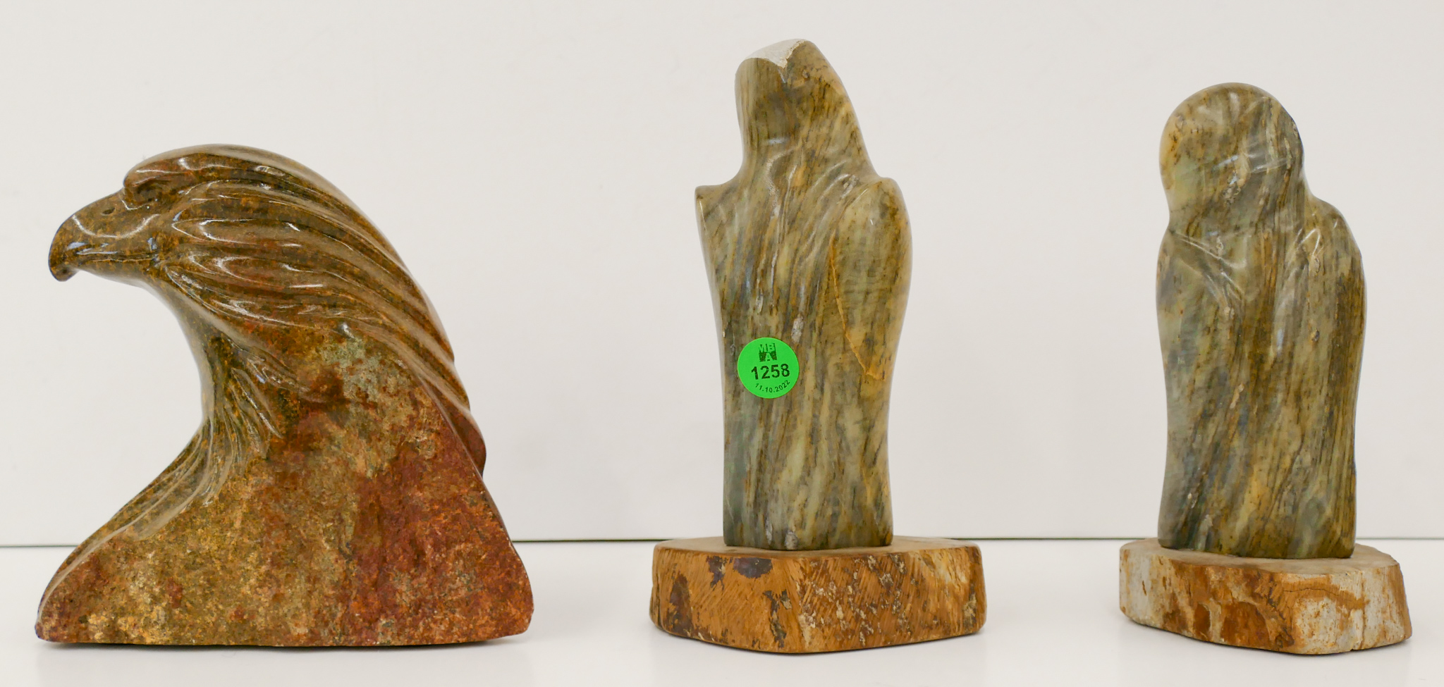 Appraisal: pc Native Stone Owl and Eagle Carvings '' to ''