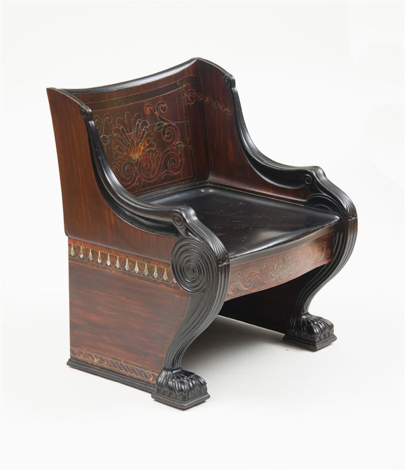 Appraisal: MACASSAR EBONY AND EBONIZED WOOD CHAIR With faux tortoiseshell mother-of-pearl