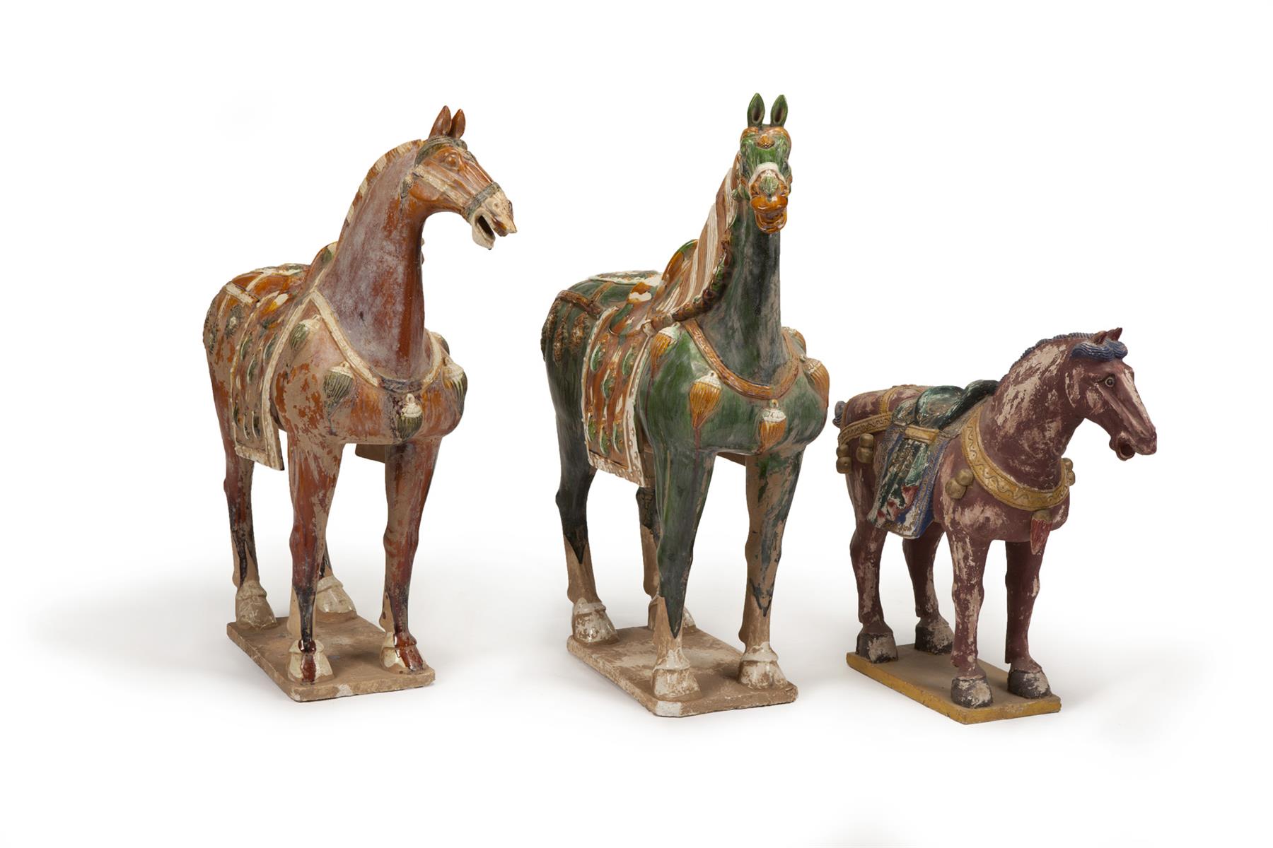 Appraisal: THREE ASIAN TANG-STYLE HORSES Second half- th century Two are