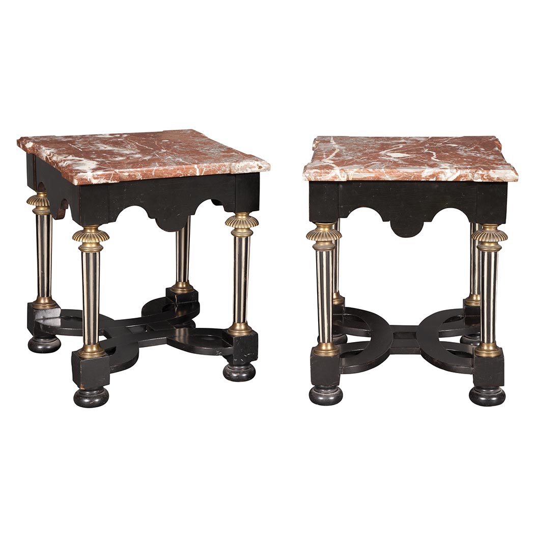 Appraisal: Pair of Brass Mounted Marble Top Ebonized Low Tables Each