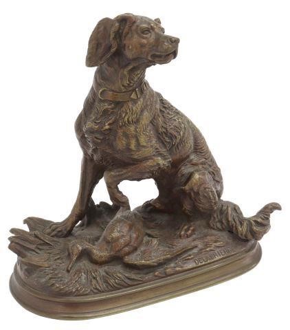 Appraisal: Patinated bronze sculpture Hunting Dog with Duck signed in cast