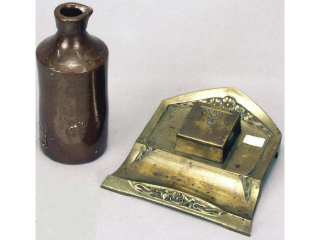 Appraisal: Bronze inkwell in an Art Nouveau flavor with original glass