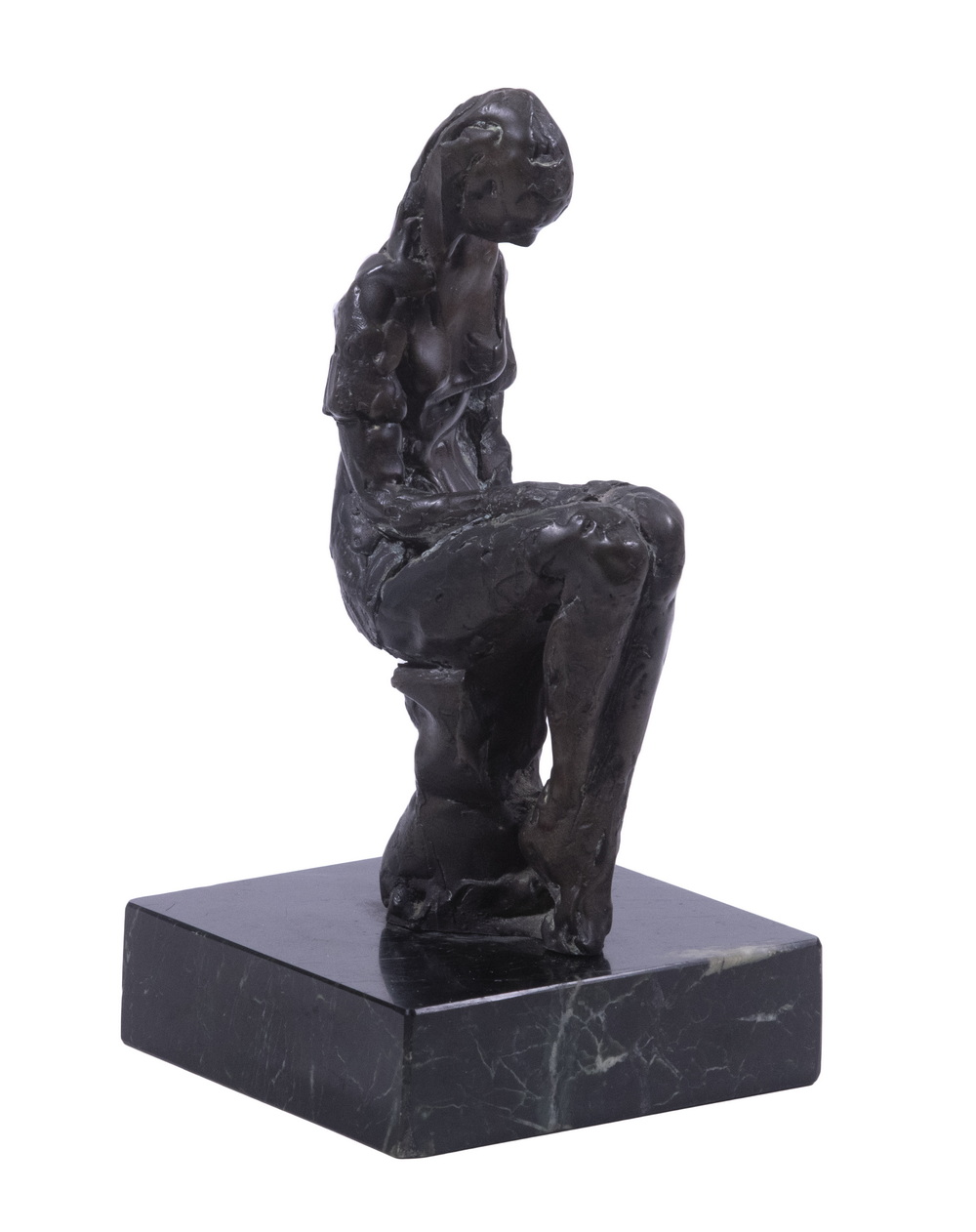 Appraisal: SEATED WOMAN SCULPTURE Modernist Depiction of a Melancholy Woman bronze