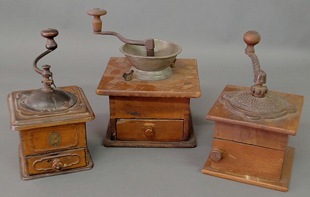 Appraisal: Three coffee grinders to include one with a pewter collar