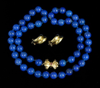 Appraisal: A Lapis Lazuli Necklace with Gold Clasp and A Pair