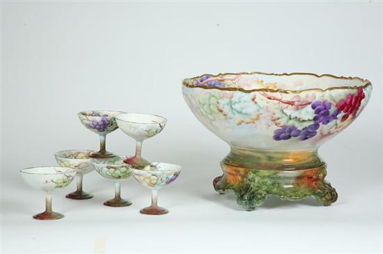 Appraisal: SEVEN PIECE T V LIMOGE PUNCH BOWL SET With floral